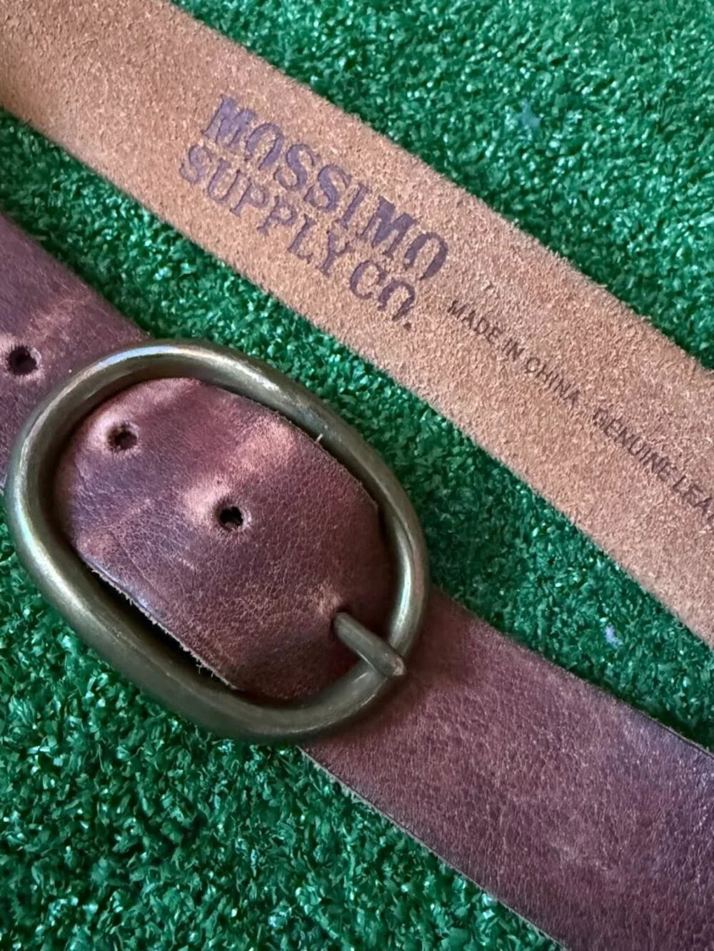 Mossimo Supply Co Brown Genuine Leather Belt Oval Buckle Size M Vintage Unisex